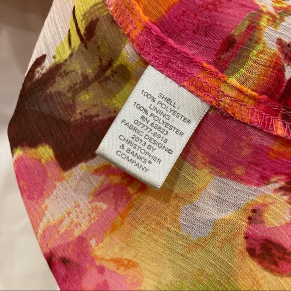 Christopher & Banks XL colorful sunset sheer button up white satin under shirt - Picture 5 of 9